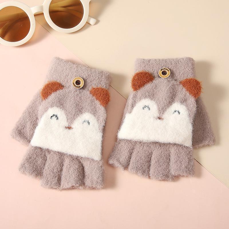 New Children's Half Finger Warm Gloves In Winter Fingers Children's Baby Flip Gloves Kindergarten Fleece Gloves