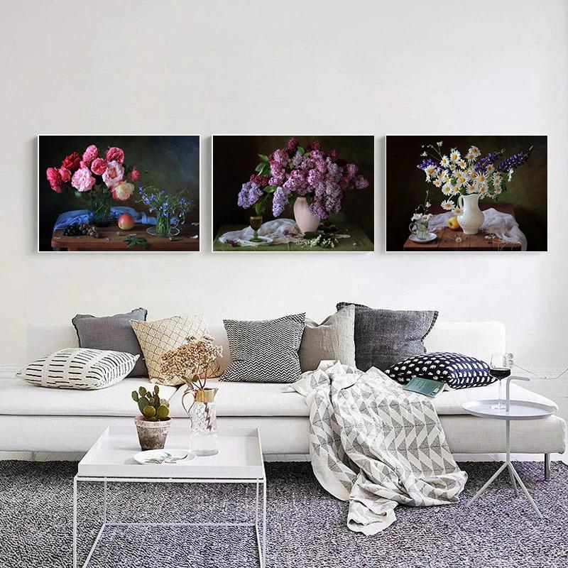 Colorful Flower Plants Oil Painting Canvas Poster Potting Daisy Wall Art Pictures for Living Room Bedroom Modern Home Decor Gift