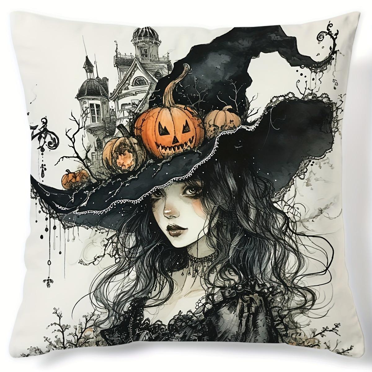 

Чехол на подушку на Хэллоуин с застежкой-молнией, чехол на диванную подушку в гостиной, рисунок тыквы, летучей мыши, кошки, черепа, вороны 40x40cm