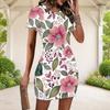 Women Plus Size Round Neck Short Sleeve Butterfly Floral Bow Print Fitted Mini Dress