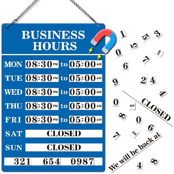 Magnetic Changeable Business Hours Sign, Metal Hours of Operation Signs for Business, Store Hours Sign for Glass Door or Window (BLACK)