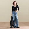 Sancai Winter Fleece-Lined Loose Fit Curved Jeans