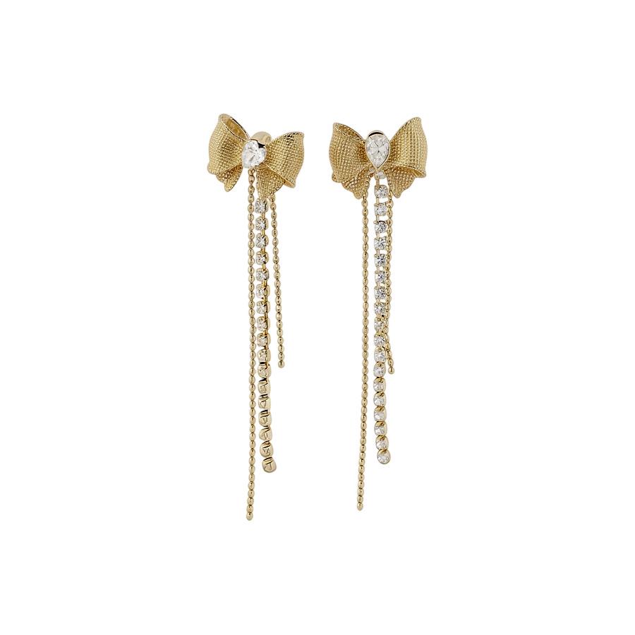 Elegant Rhinestone Bow Heart Tassel Earrings - Silver Needle Fashion Accessories