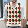 Men's Plaid Printed Sleeveless V-neck Vest Knit Jumper
