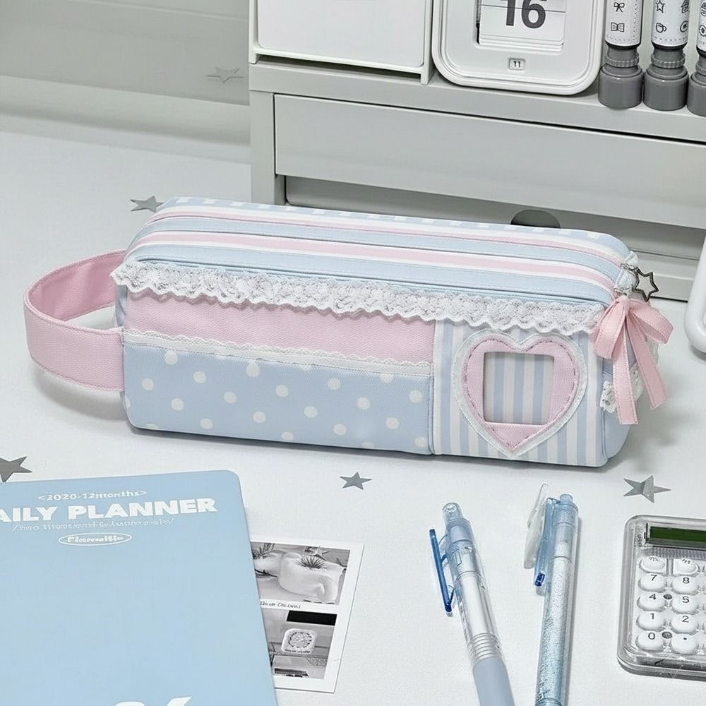 Polka Dot Design Pencil Case Large Capacity Pencil Pouch Multi Function Stationery Bag Students