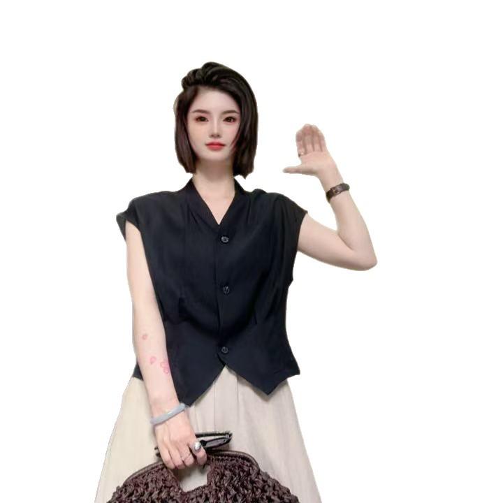 1116 Korean version of V-neck sleeveless shirt women's summer new thin loose short shirt shirt