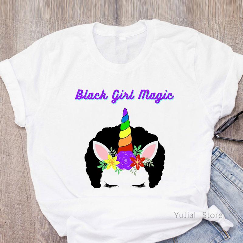 2025 Tshirt Women Black Girl Magic Unicorn Graphic T Shirt Girl Femme Flowers Purple Rose Female T-Shirt Streetwear