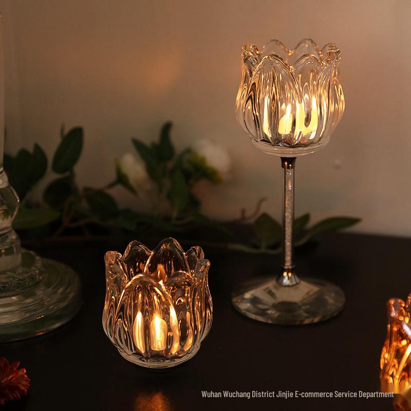 Nordic Glass Flower Candle Holder – Elegant, Lightweight, High-Footed Romantic Table Decoration.
