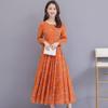 Korean Style Long-Sleeve Knee-Length Spring Dress, Round Neck Beach Dress for Autumn and Winter