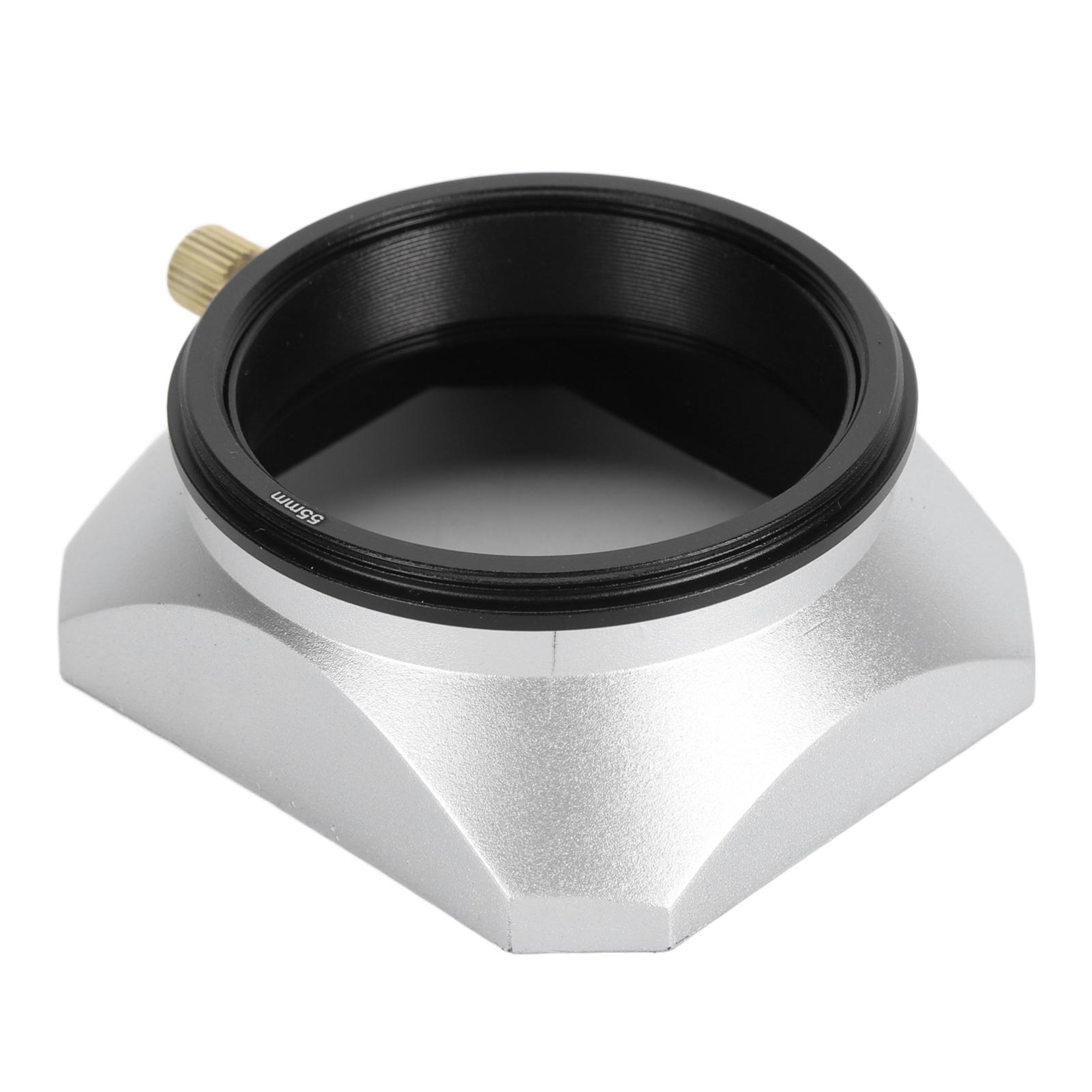 

55mm Square Metal Lens Hood Aluminum Alloy Retro Digital Camera Lens Hood Shade for 25mm Or Above Focal Length Sliver