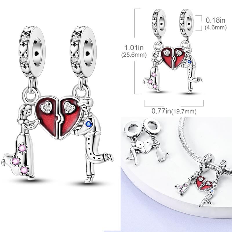 Copper 2 In 1 Charms Bead Love Heart Mother Daughter Lover Friend Pendant Fit Original Bangle Bracelet Diy Jewelry