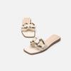 New flat-bottomed cool slippers wear metal decoration one-word sandals flat-heeled women's shoes