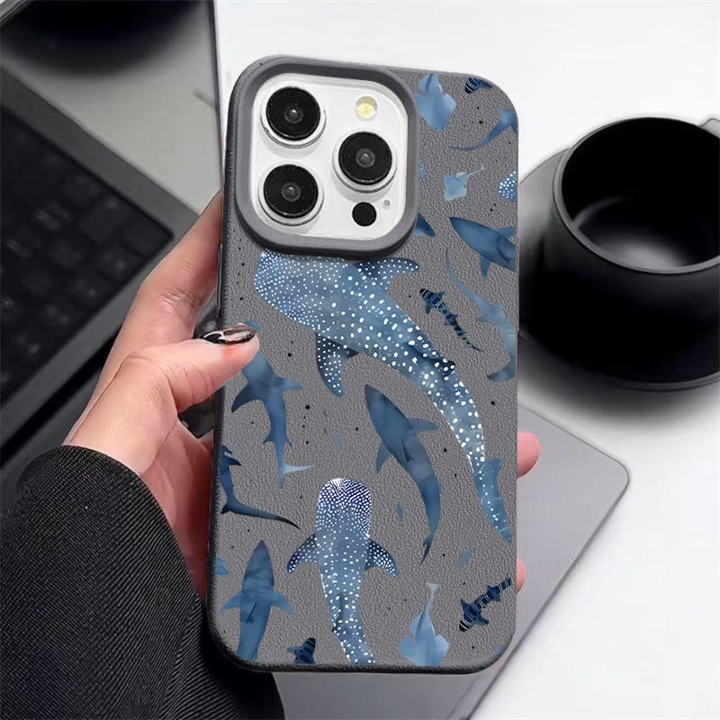 Whale Shark Phone Case For iPhone 17 16e 16 Pro Max 12 13 14 15 Pro Max 11 17 Air Shockproof Leather Texture Silicone TPU Cover
