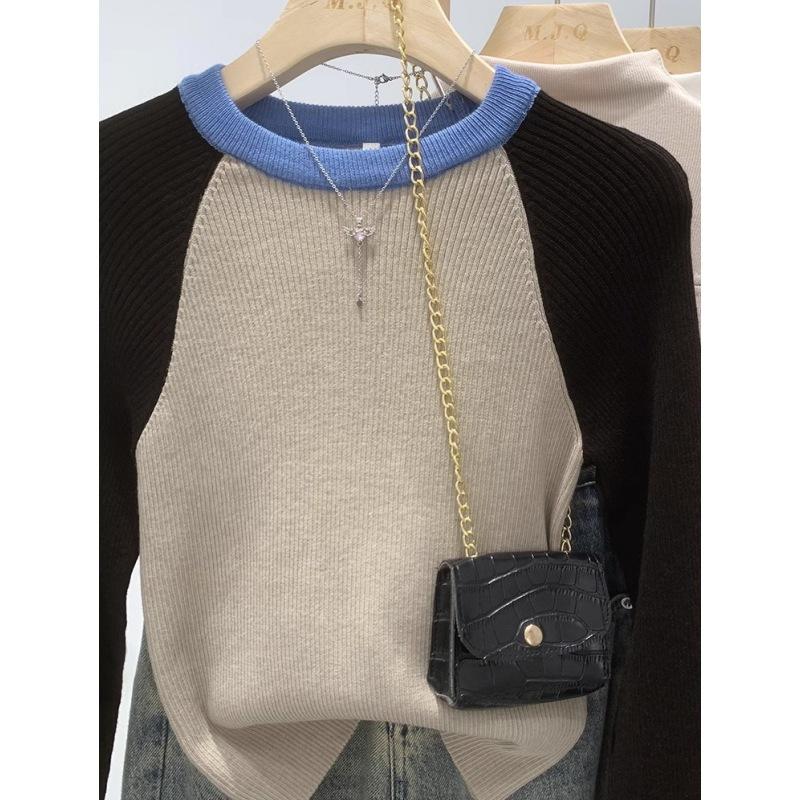  color round neck shoulder sleeve bottoming shirt women's autumn and winter slim-fitting age-reducing niche design sweater fashionable inner top