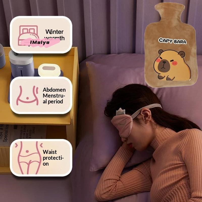 Cute Cartoon Capybara Hot Water Bottle 300/500/1000ml Portable Hand Warmer Soft Warm Water Bag for Students Small Size