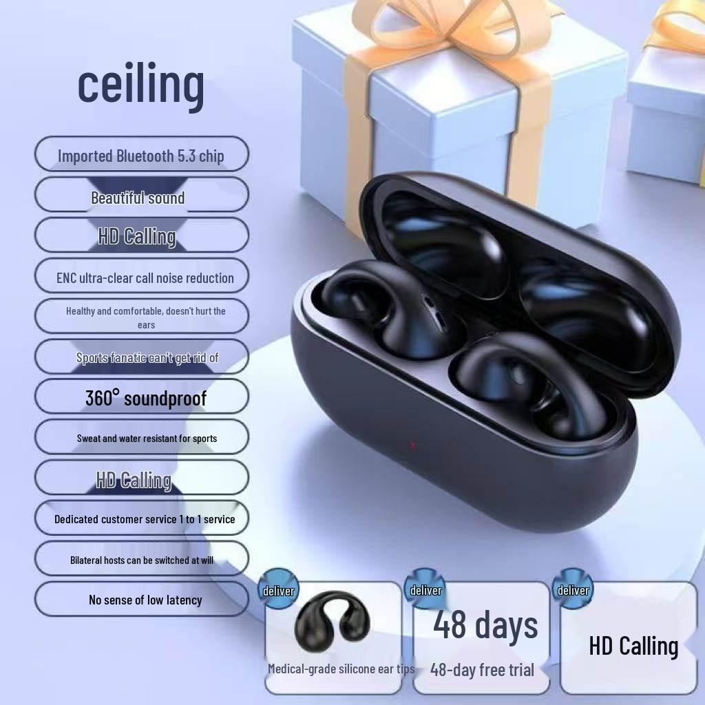 Bone Conduction Clip-on Bluetooth Headphones 25, 2025 Model, Binaural, Clear Sound, Long Standby