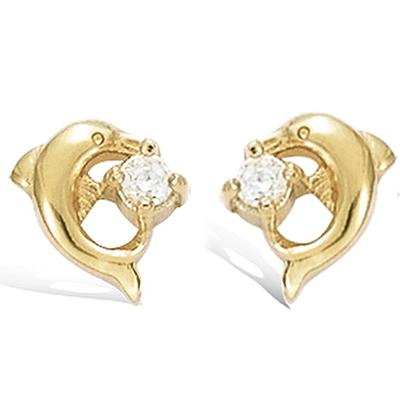 [G9417] - Gold Plated Earrings 'Tendres Dauphins' White Gold - 10 Mm