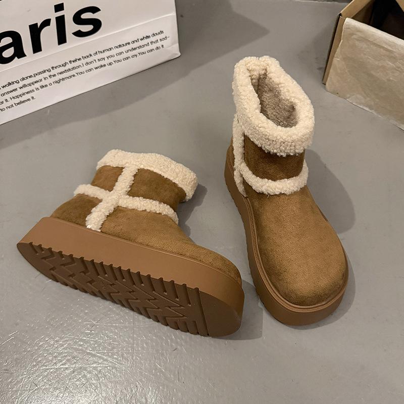 Women's Thick-soled One Foot Stirrup Mid-calf Winter Lightweight Warm Anti Cold Padded Snow Boots Non-slip Wear Casual Sneakers Cotton Boots