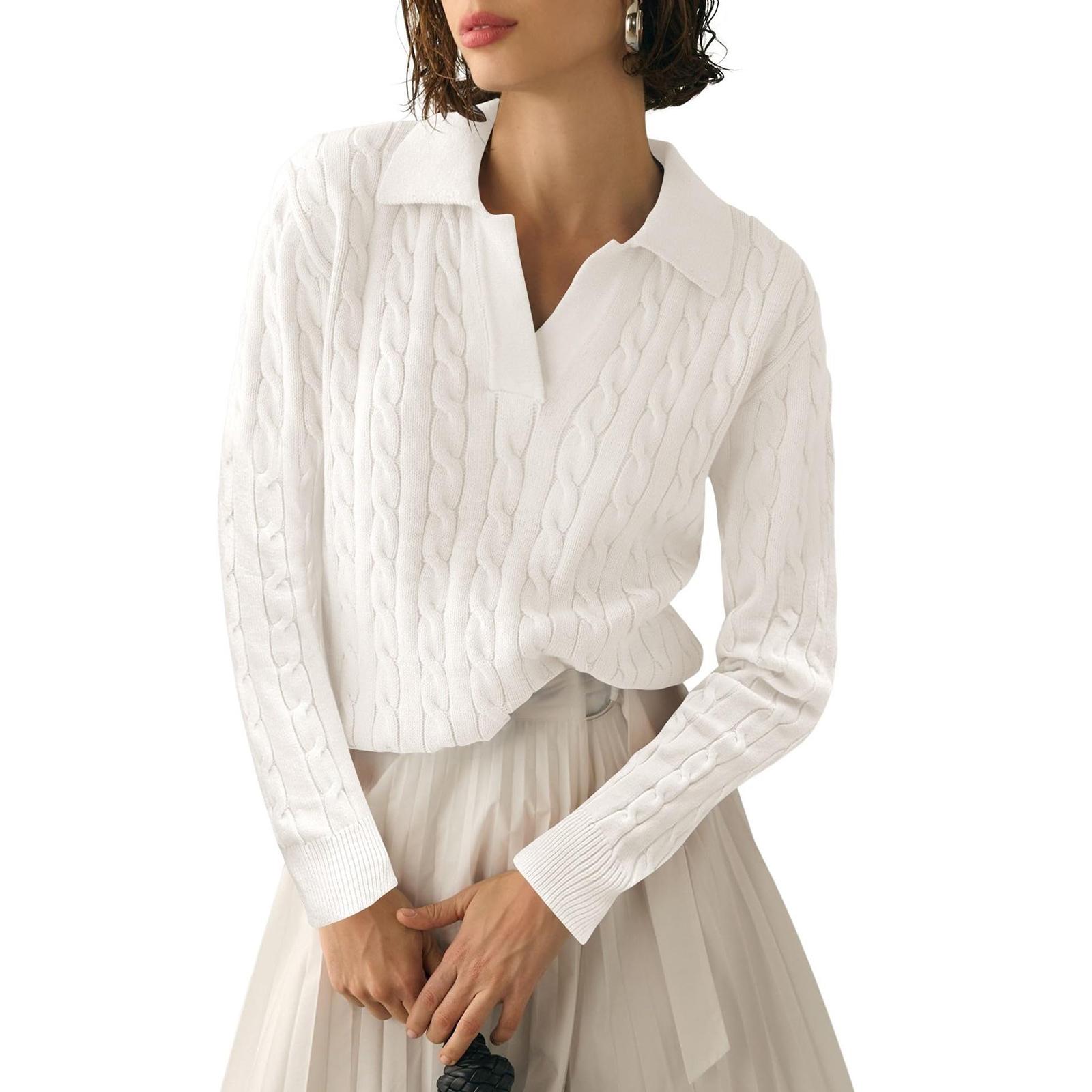 

Женский повседневный мягкий свитер с лацканами, пуловер крупной вязки S белый