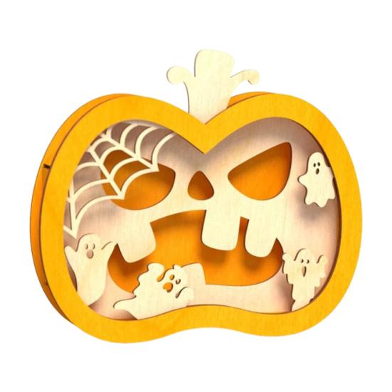Yousheng Halloween Wooden Lighted Pumpkin for Tabletop, Spooky Pumpkin Lantern Shadow Box for Halloween Party, Dinning, Coffee Table Decoration