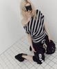 SETUP-EXE Stripe Eyelet Drape Top / Black