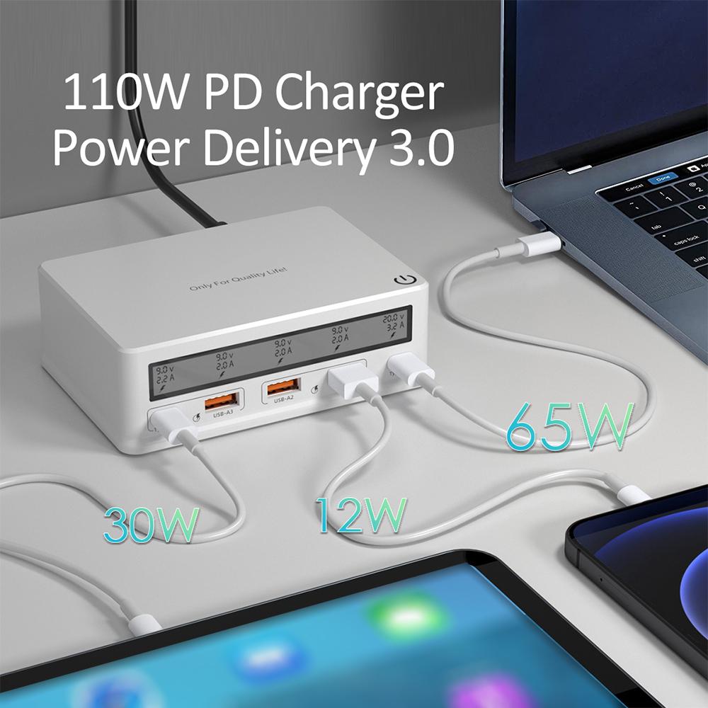 Încărcător de perete USB 110W Stație de încărcare USB cu 5 porturi Încărcător hub USB cu mai multe porturi LCD dimensiune compactă