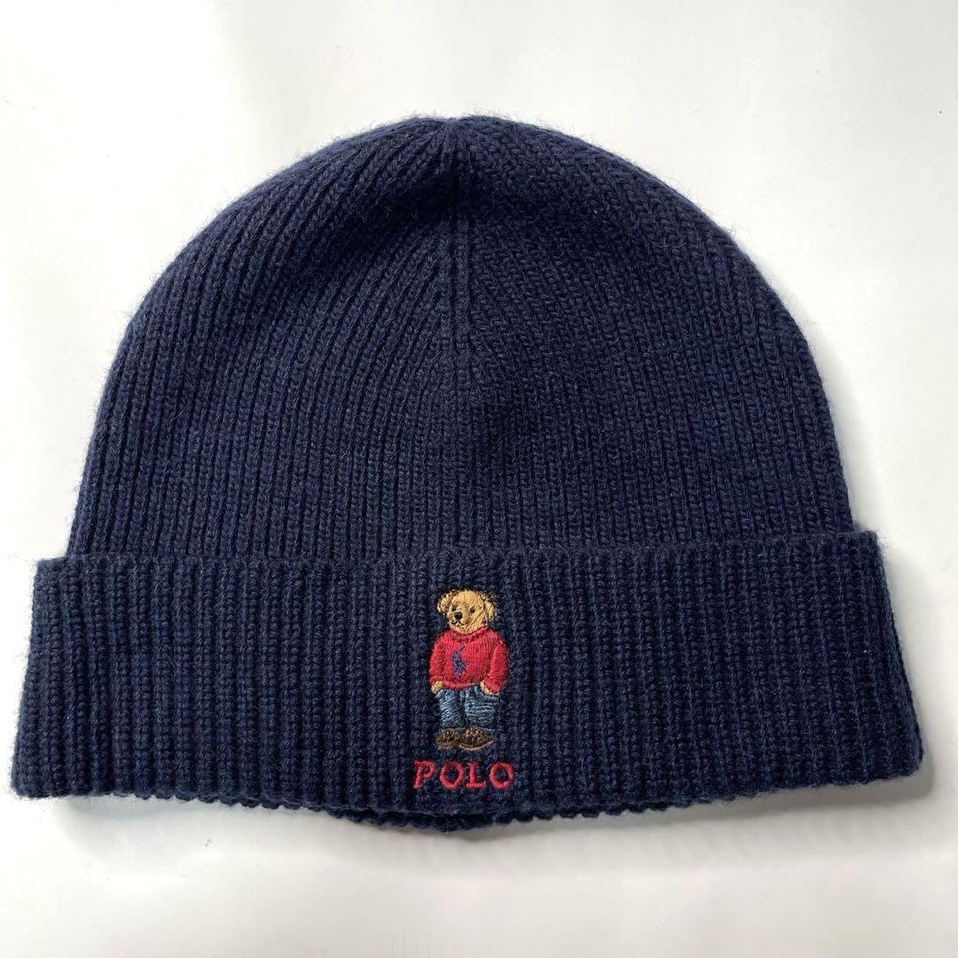 

[Б/У] Вязаная шапка Ralph Lauren (Свободный размер) с вышивкой Polo Bear, темно-синий