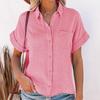 Women's Elegant Summer Cotton Linen Tops Short Sleeve Lapel Button Up Solid Color Shirt with One Pocket  Casual