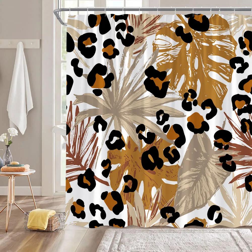 Tropical Leaves Shower Curtains Green Palm Leaf Plants Bath Curtain Set Modern Polyester Fabric Screen Bathroom Decor With Hooks
