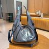 Women's Fashion Shoulder Bag Mesh Bag Sticker Splicing Portable Messenger Bag Large Capacity Personalized Retro Commuter Bag