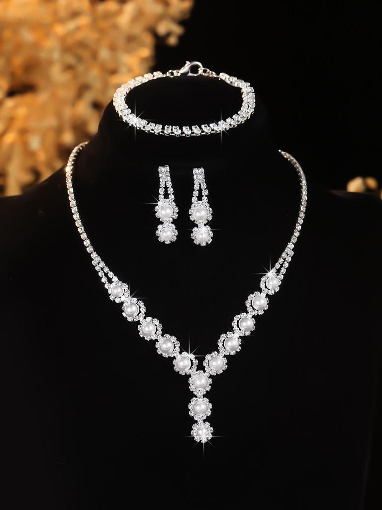 European Style Diamond-Inlaid Evening Necklace & Jewelry Set for Brides