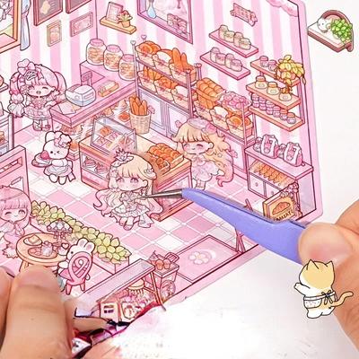 DIY Sticker Cartoon Children Playing House Cabin Scene Stacking Pasting Hand Account Gift for Kid Baby Student Game Toy