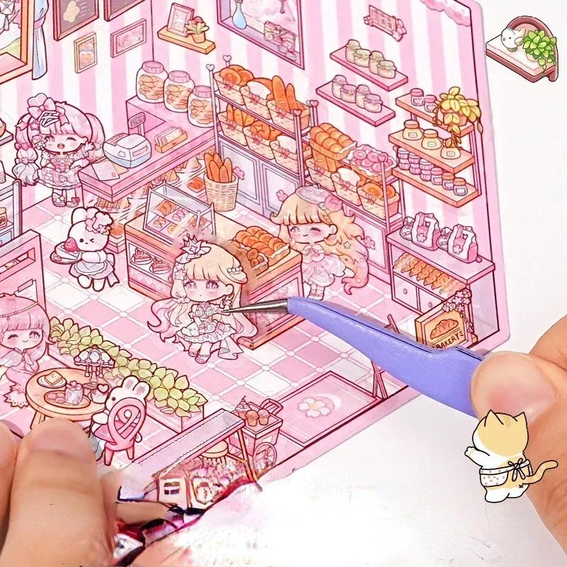 DIY Sticker Cartoon Children Playing House Cabin Scene Stacking Pasting Hand Account Gift for Kid Baby Student Game Toy