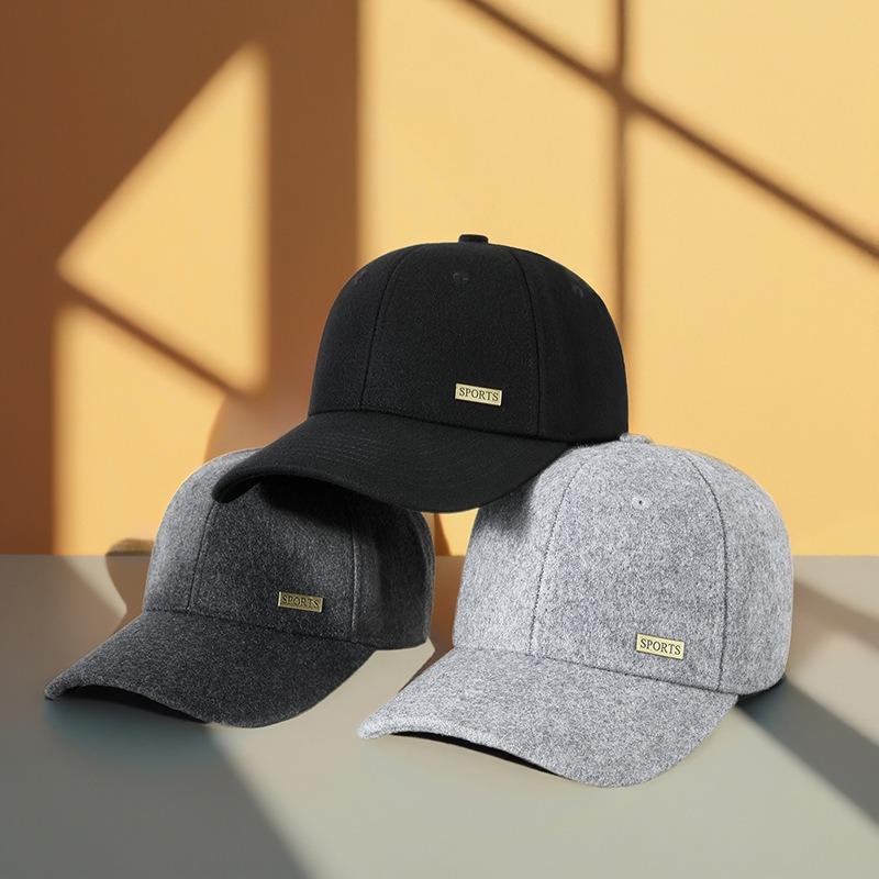 Spring and Autumn Large Size Wool Woolen Baseball Cap Medium and Old Men's Warm Big Head Circumference Metal Standard Cap