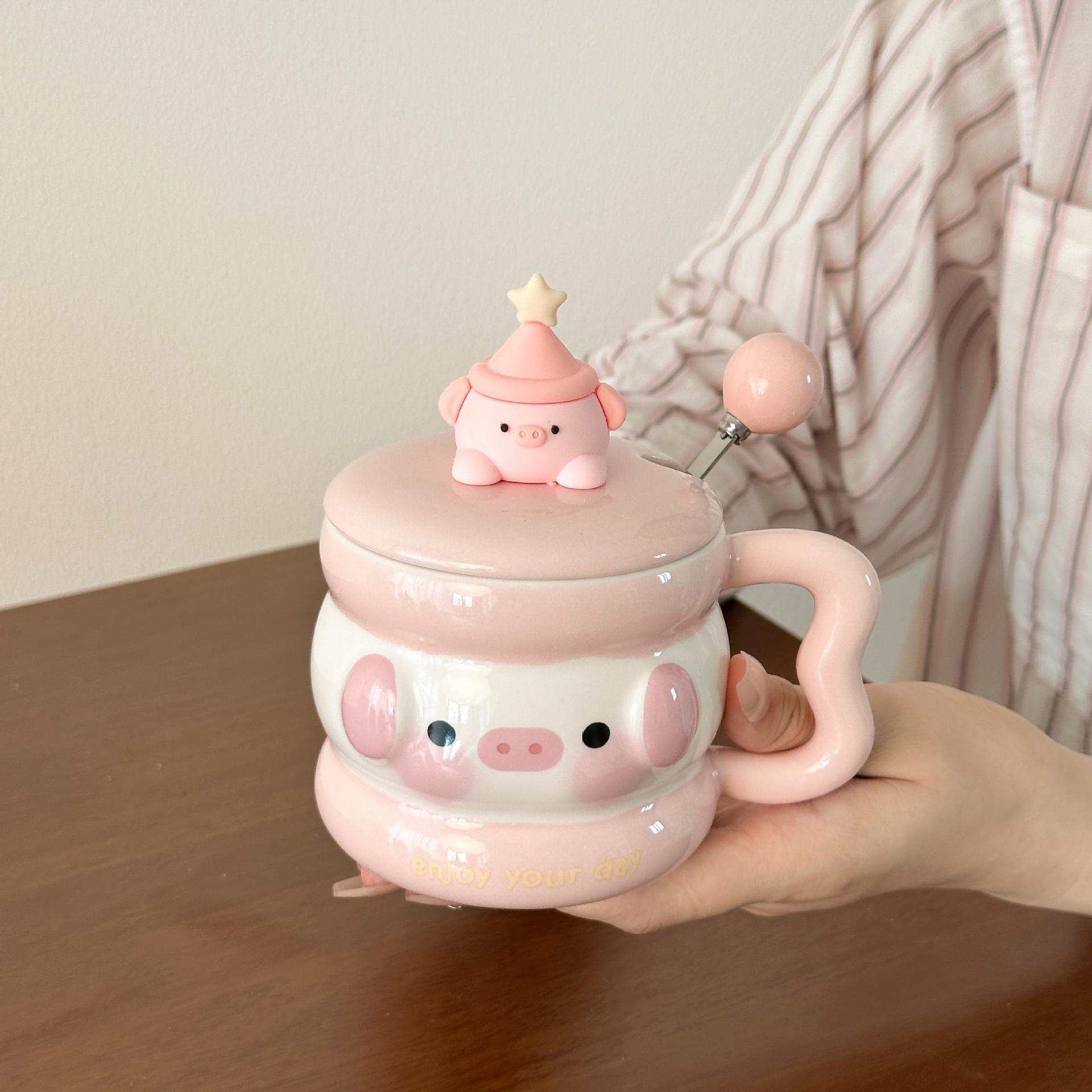 Birthday Gift, High-Value, Cute Birthday Hat, Bear Mug With Lid, Practical Water Cup, Gift For Girls 301-400ml