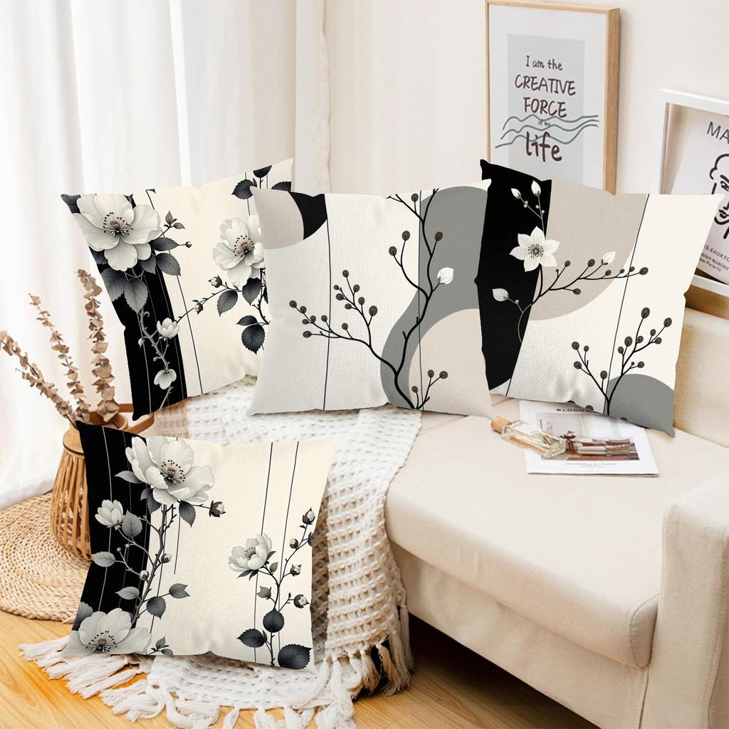 Black White Flower Pattern Decorative Cushion Pillow Set Polyester pillowcase, sofa decorative cushion cov Headboard Pillow