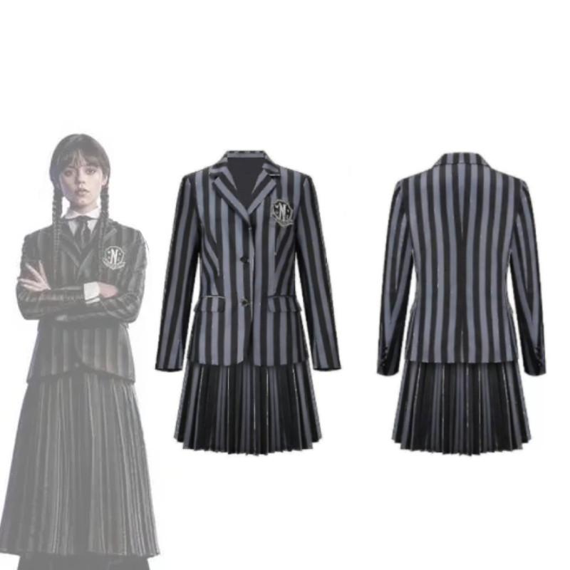 Halloween Wednesday Addams Role Playing Adult School Uniform Costume Set For Girls And Women