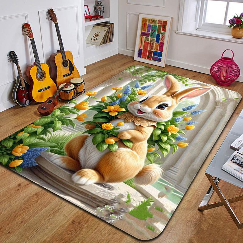 C-Cartoon Rabbit Printed Carpet Fashion Yoga Mat Non-Slip Carpet Bedroom Decoration Outdoor Carpet Bedroom Birthday Gift