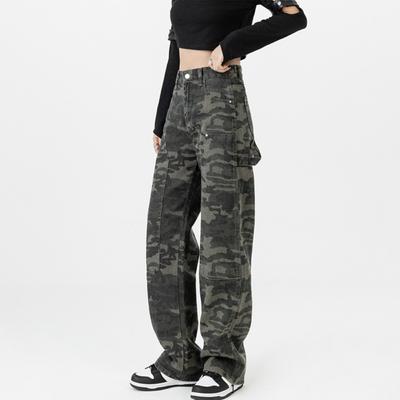 Neutral and Versatile Jeans Women's Hiphop Camouflage Sweet and Spicy Tooling Street Hip Hop American Straight Jeans