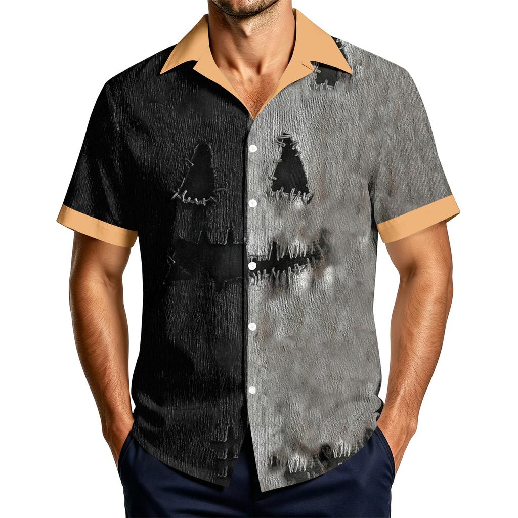 Men's Casual Short Sleeve Shirt with Halloween Print for Parties and Everyday Wear