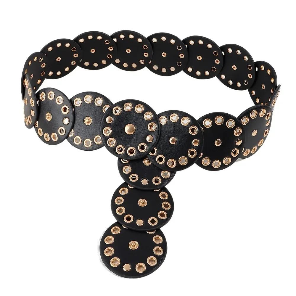 

1pc New Vintage Style Women S Faux PU Belt with Oval Rivet Buckle Waistband Vintage Personalized Belts золотий