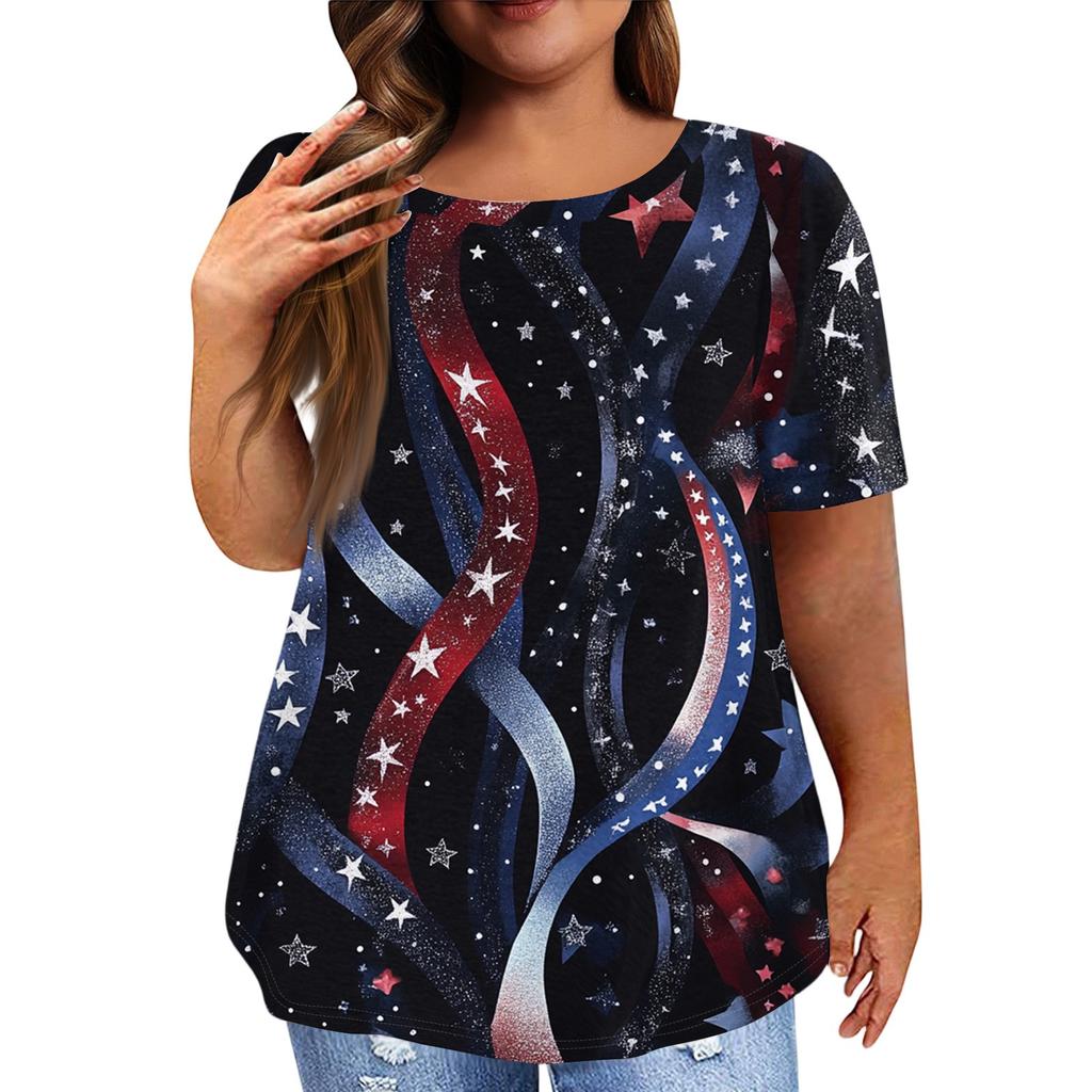 Women's Large Size T-Shirt Casual Tie-dye Round Neck Short Sleeve Top