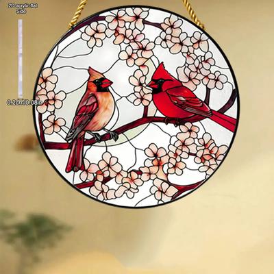 Red Cardinal Suncatcher Ornamen Sign, Stained Glass Style Acrylic for Bird Lovers & Home Decor, Nurseries, Vintage Home Decor Wall for Bar Kitchen, R