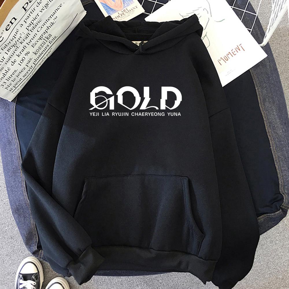 Horúci výpredaj ITZY GOLD Album Mikina Retro 2024 Dámske/Pánske Harajuku Estetické Mikiny Unisex Jeseň Zima Mikina s kapucňou Vintage