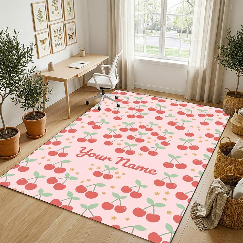 Cherry Blossom Theme Soft Crystal Velvet Rug Custom Name & Text Print Non Slip Floor Rug for Bedroom Living Room
