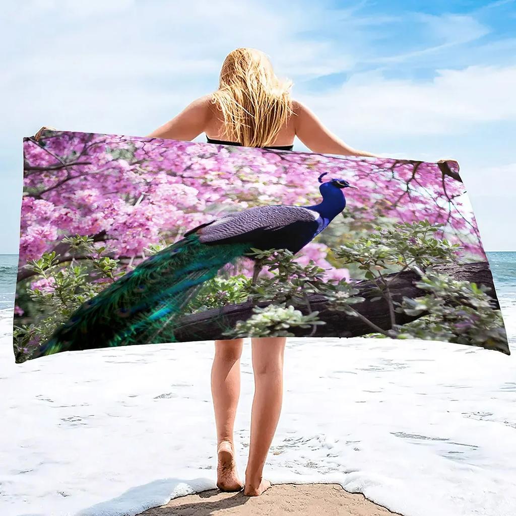 Peacock Beach Towel, Absorbent Quick Dry Sand Free Microfiber Compact Travel Beach Towel, Sandless Lightweight Beach Towel