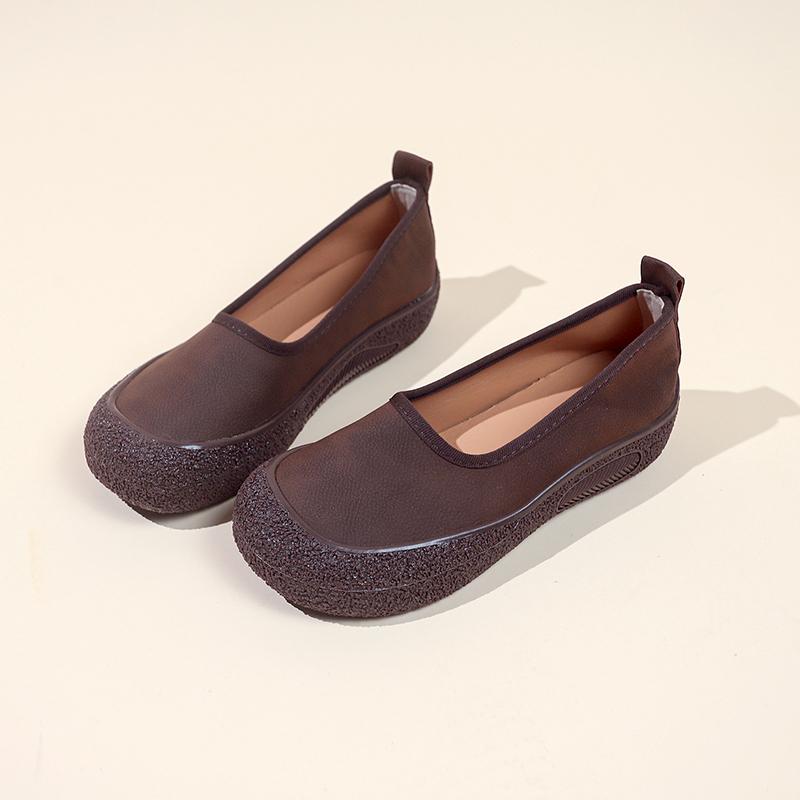 Fashion Loafers Women 2025 New Spring and autumn Round Toe One Foot Slip-on Shoes Women PU Leather Soft Flats Shoes Women