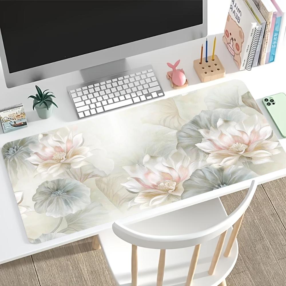 Alfombrilla de Escritorio Elegante Estampado de Flores Pasteles Base de Goma Antideslizante para Ratón Borde Cosido Alfombrilla para Teclado Para PC Portátil Jugadores Decoración de Mesa