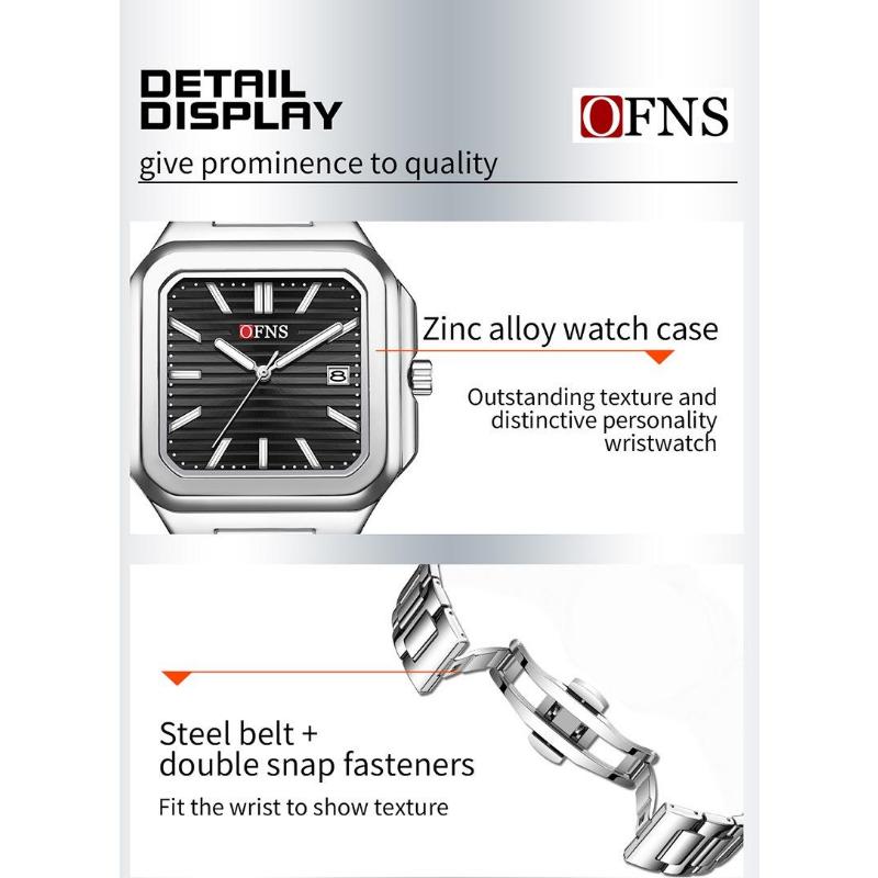 Luxury Square Male Watch Waterproof Luminous Date Quartz Watches For Men Stainless Steel Fashion Men's Clock