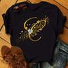 Custom Name Letter Combination Fashion Women T-shirt Diamond Gold Letter Font  Short Sleeve Tops Black T-shirt